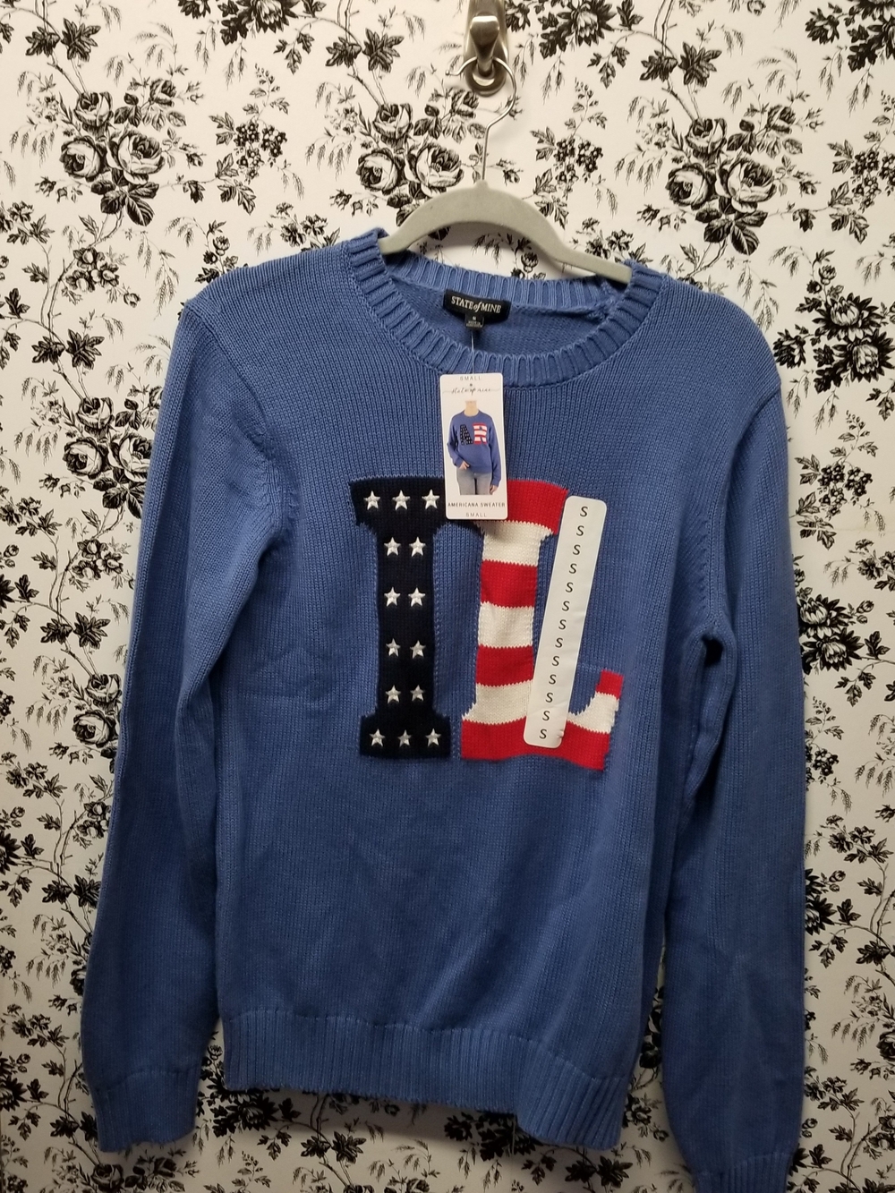 Stafe Of Mine Blue Crewneck Sweater with Stars & Stripes IL State